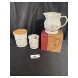 Longaberger Pottery Pitcher, crock, and canister