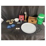 Pioneer water jug, glassware, and miscellaneous