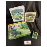 John Deere puzzle, cards, and books