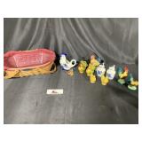 Longaberger basket and chicken salt and pepper