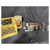 AE crate, beer cans, chip can, and miscellaneous