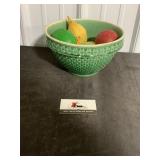 Crock bowl with fake fruit