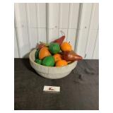 Crock bowl with fake fruit