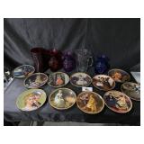 Miscellaneous glassware and Norman Rockwell plates