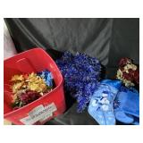 Tote with blue tinsel and poinsettias