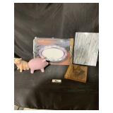 Piggy banks, cutting board and miscellaneous