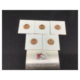 Five B U Lincoln Pennies