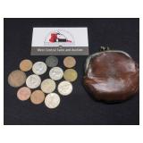 13 Old Coins in Leather Purse w/1893 Indian Head