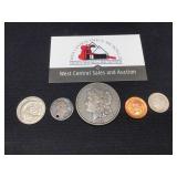 1921-S Silver $1, 1959-D Dime, Holed 1837 SixPence