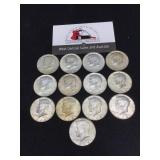 Thirteen 1968-D Kennedy Halves