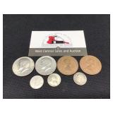 2 Kennedy Halves  & Five Foreign Coins