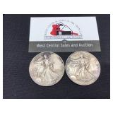 Two 1993 Silver Eagle 1 oz Silver