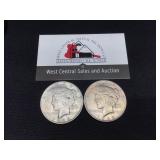 Two 1923-D Peace $1