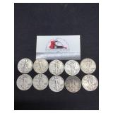 Ten Walking Liberty Halves (1936-1944)