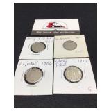 4 Liberty "V" Nickels Different Dates