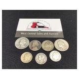 8 Silver Coins- Quarters, War Nickels, Dimes