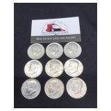 Nine 1976 Bi Centennial Half Dollars