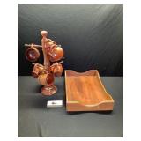 Wood tray, wood cups with wood hanger