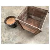 Wood planter and clay pot