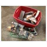Tote of miscellaneous painting supplies