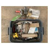 Tote of miscellaneous painting supplies