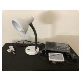 Desk lamp, TomTom, radio