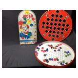 Jocko pin ball and checkers/parcheesi games