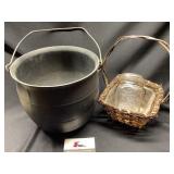 Metal Cauldron and basket