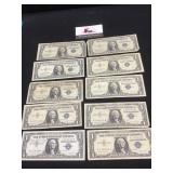 Group of 10 Silver Certificate $1