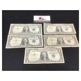 5 Piece 1957 Series Silver Certificate