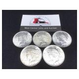 Group of 5 1922 Peace $1 UNC