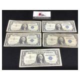 Five $1 Silver Certifciate w/ 2 star notes
