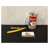 Schmidt Beer can and Straight Razor