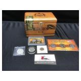 Cigar Box with Various Goodies Inc- Franklin Half