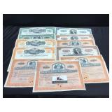 10 Pieces Old Railrod Stock Certificates