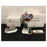 Snow Village Harley Davidson Sign and Fatboy and