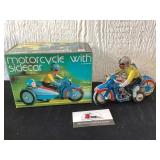 Tin Litho Motorcycle With Sidecar wind Up