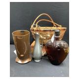 Metal Vase, Glassware and Misc
