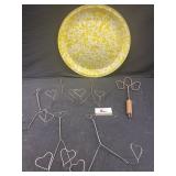 Yellow enamel tray and metal decor