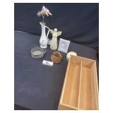 Wooden box, angel, miscellaneous decor