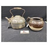 Metal kettle and crock bean pot