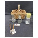 Wicker basket, but grinders, and miscellaneous