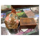 Puffer fish and ornate wooden box