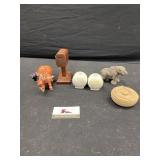 Donkey, mailbox, salt-n-pepper, elephant and dish