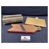 Slicer, Kleenex dispenser, and folding tray