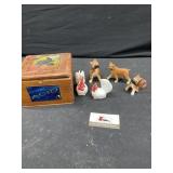 Wooden box and figurines