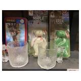 Beanie babies, Ironman, and Flintstones mugs