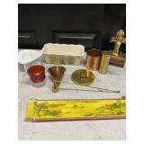 Paper weight, wall scroll, ash tray, and