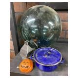 Rug beater, gazing ball, and miscellaneous