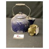 Brass Golf Bag and Enamel kettle